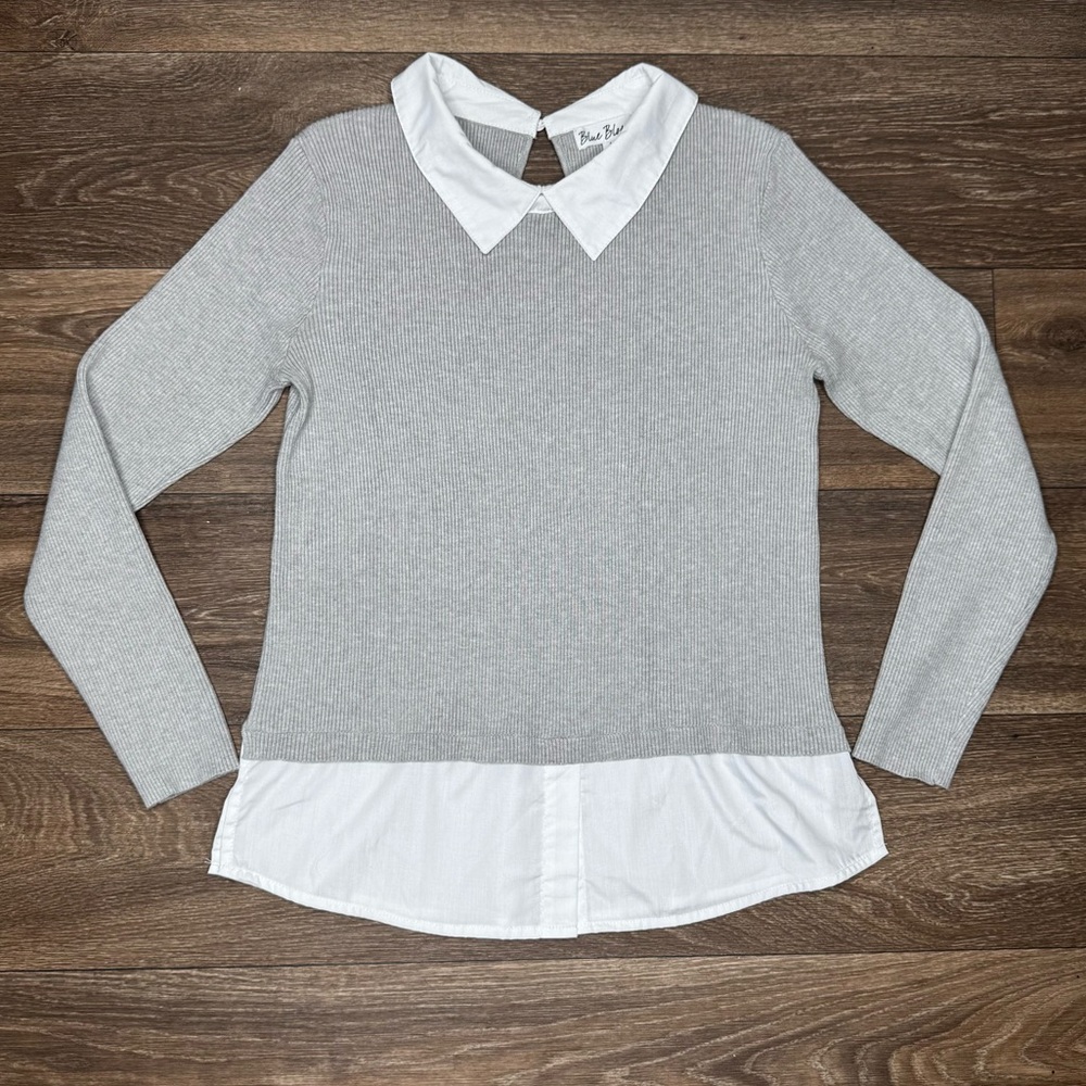 Blue Rain Gray Layered-Look Crewneck Sweater